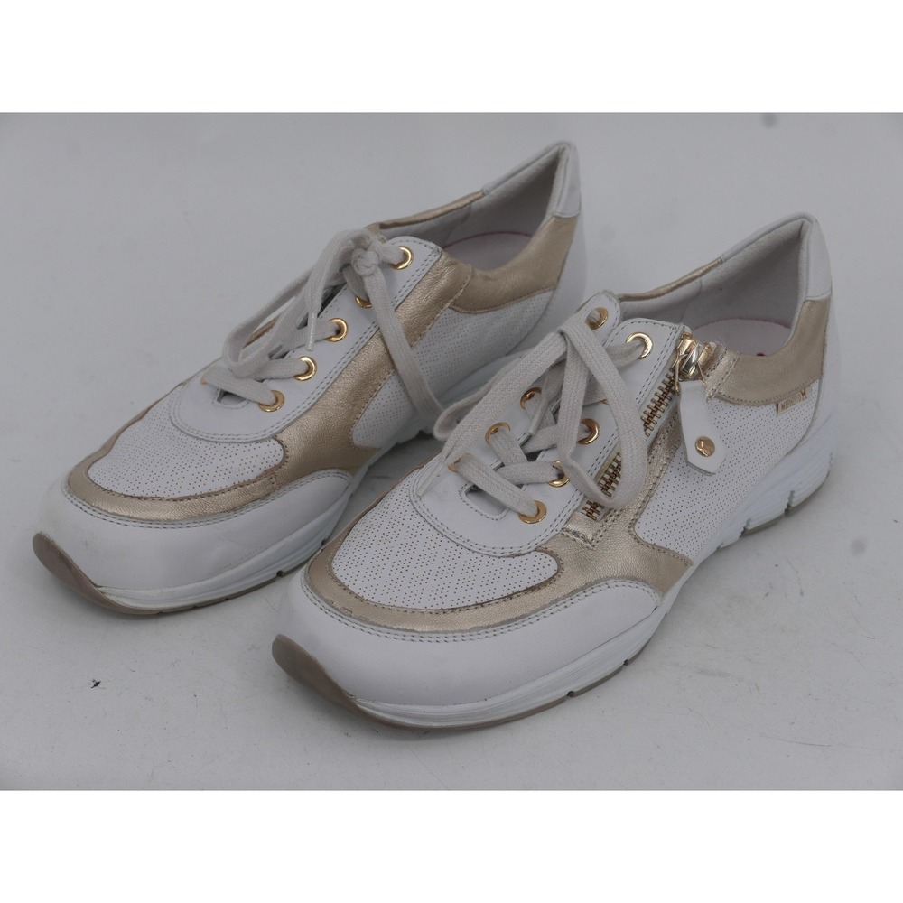 Mephisto Runoff Shoes White Gold Leather Zip Lace Up Comfort Women's Size 8.5